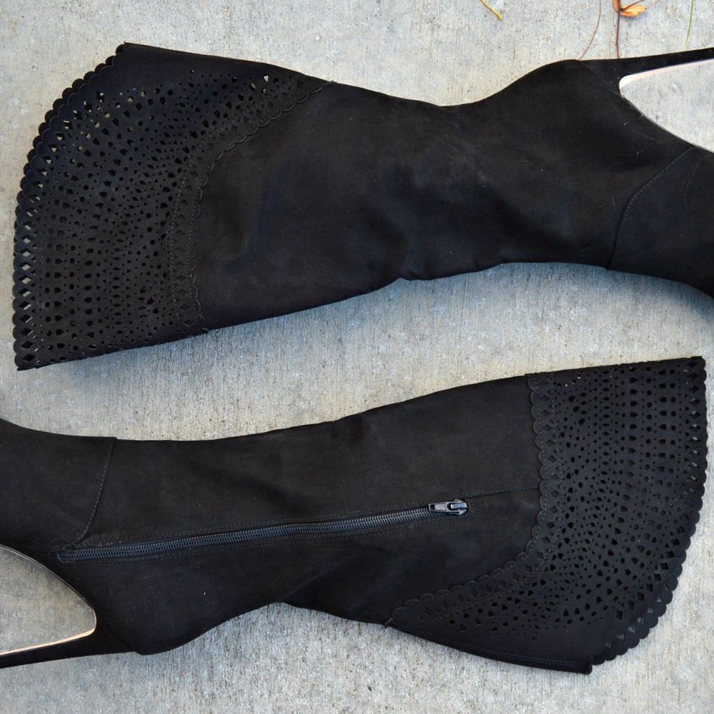 Boho High Heel Wide Top Boots w/ Laser Cut Outs - Picture 5 of 7